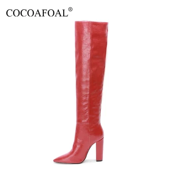 

COCOAFOAL Thick Heel Women's Cowboy Boots Knee High Boots Woman Shoes Sexy Mid Calf Boots Pointed Toe Straight Knee High Boots