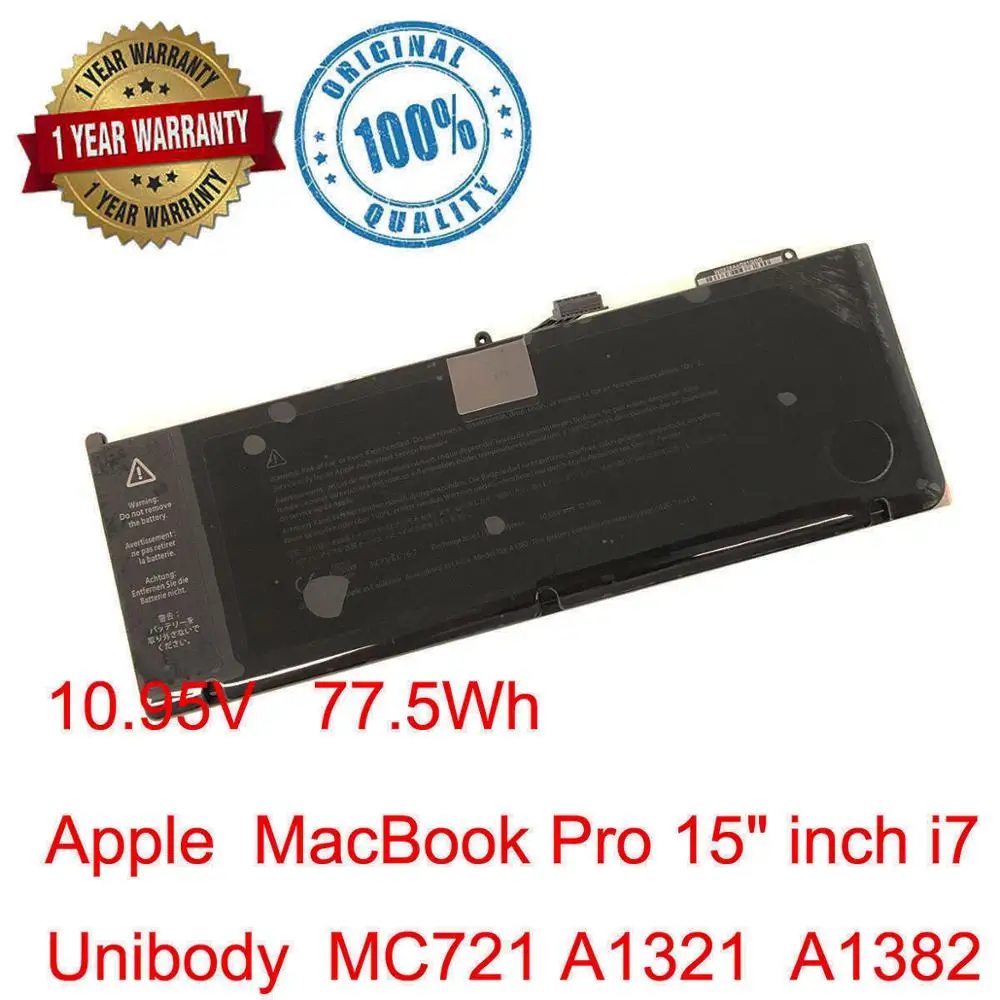 

Hot Sell 10.95V 7070mAh A1382 A1286 Original Battery For MacBook Pro 15" A1286 Early 2011 Late 2011 Mid 2012 MC721LL/A MC723LL