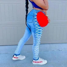 

Bandage Jeans High Waist Clothes Pencil Denim Clothing Blue Streetwear Vintage 2021 Fashion Harajuku Skinny Pants Lace-up Pants