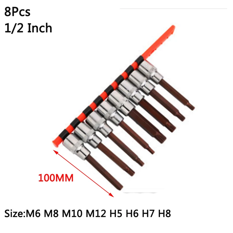 

1/4 3/8 1/2 Square Drive Torx Star Impact Socket Bit Hex PH2 Bits Adapter Allen Key for Ratchet Socket Wrench Socket Rack Holder