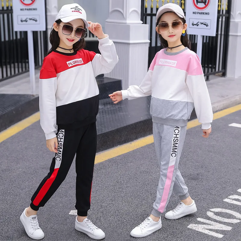 

2019 Autumn New Style Girls Western Style Sports Casual Hoodie Suit Children Long Sleeve Two-Piece Set Big Boy Clothes