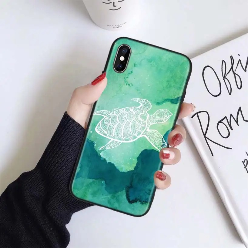 Черепаха чехол для Apple iphone 11 Pro XR XS Max X 7 8 6 6S Plus 5 5S SE Черный силиконовый чехол для телефона