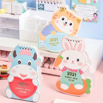 

2021 Fresh Cartoon Animal Mini Desktop Paper Calendar Dual Daily Scheduler Table Planner Yearly Agenda Organizer