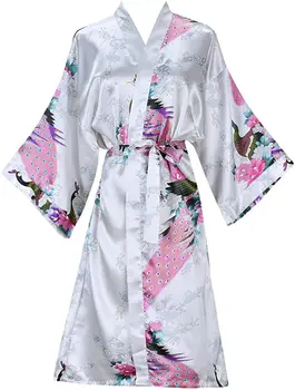 Silk Satin Wedding Bride Bridesmaid Robe Floral Bathrobe Short Kimono Robe Night Robe Bath Robe 1