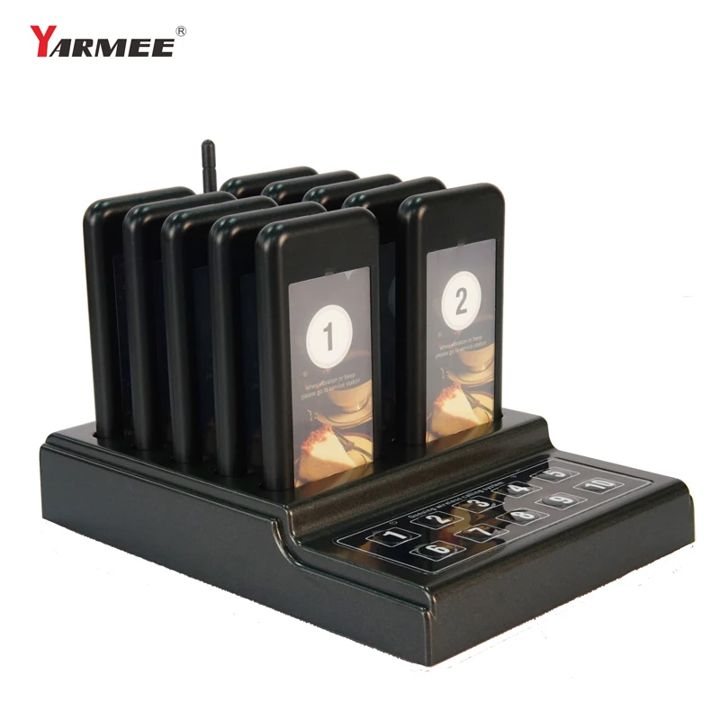 YARMEE Wireless Restantant Pagers Calling system queuing 10 costers and 1 charger socket | Компьютеры и офис