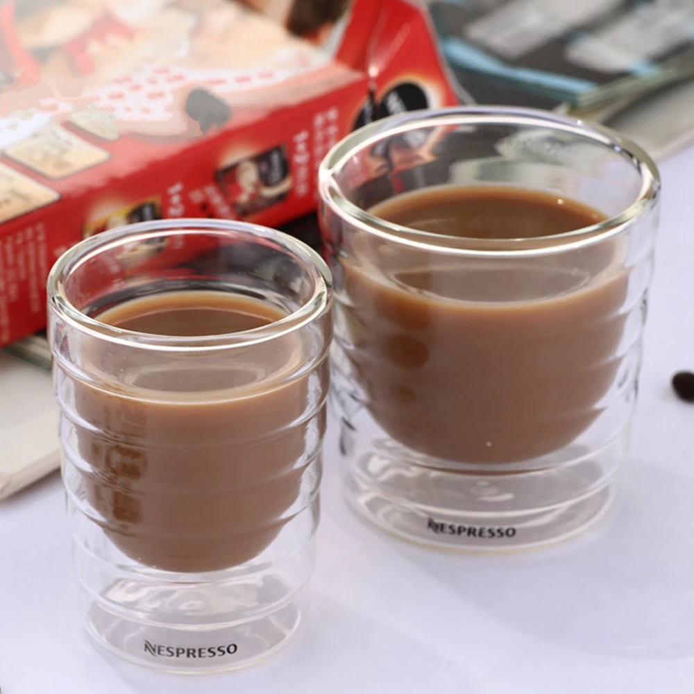 

6pcs/lot Caneca Hand Blown Double Wall Whey Protein Canecas Nespresso Coffee Mug Espresso Coffee Cup Thermal Glass 85ml