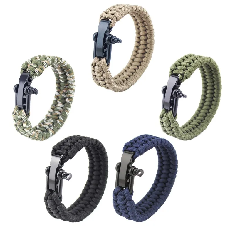Открытый Кемпинг Пешие прогулки аварийного выживания плетеный Pulseras спасательный Зонт веревка плетеные браслеты шнур Paracord