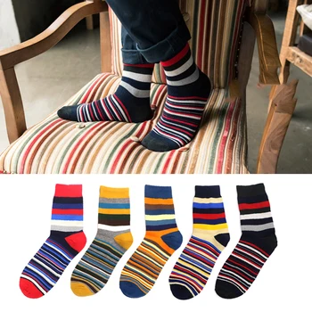 

3Pair Men Long Socks Business Classical Businness Casual Cotton Socks Spring Autumn Stripes Breathable Male Crew Sock Meias