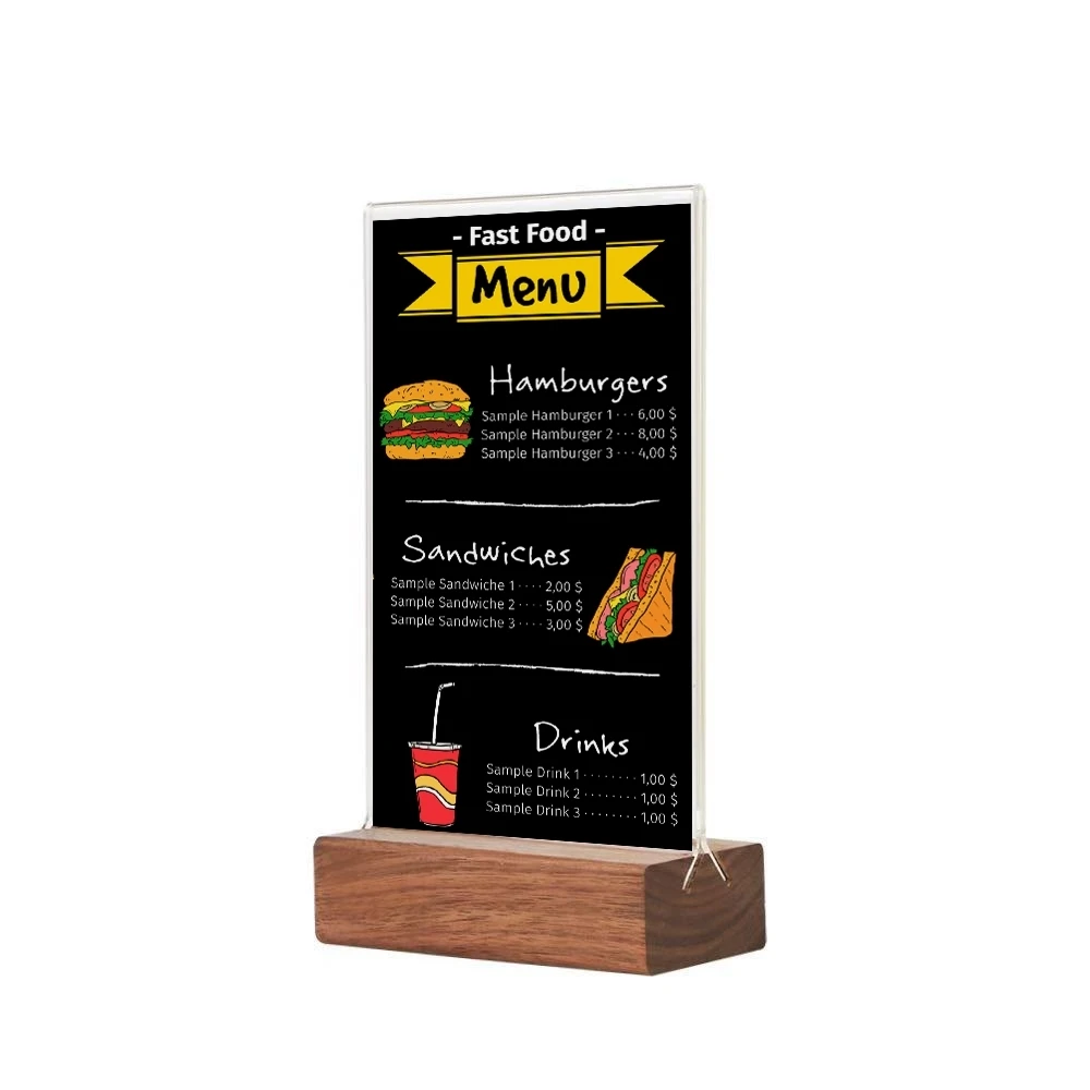 A5 Black Wooden Base Acrylic Label Sign Sleeve Photo Picture Poster Menu Stand Holder For Advertising Promotion Sign Display l shape insert style supermarket shelf price tag holder acrylic counter top sign holder label frame ticket clip info sleeve