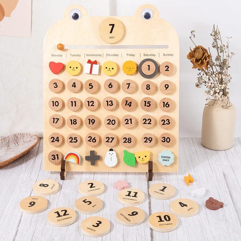 Kids Daily Calendar Wooden Educational Toy My Weather Station Date Time Record Activity Board Growth Learning Teaching Toys Gift 4