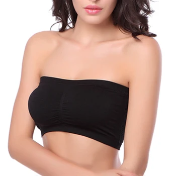 

Sexy Strapless Bandeau Top Breathable Top Off Shoulder Wrap Padded Tube Top Solid Tube Double-deck Bra Top Negro Skinny Bralette