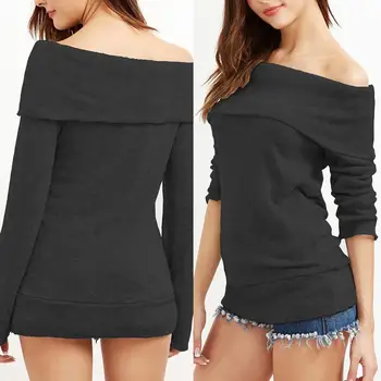 

Fashion Autumn Winter Off Shoulder Solid Color Long Sleeve style Women Sweater Knitted female sweaters vestidos