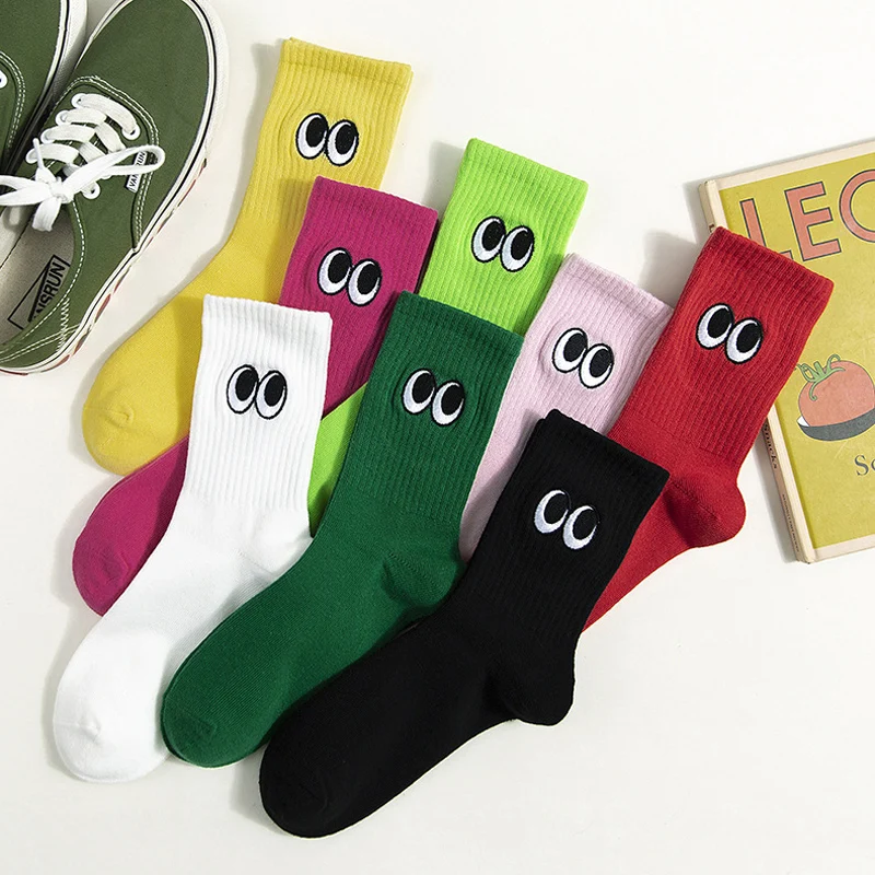 

2019 Autumn Winter Women Happy Socks Color Funny Couple Socks cartoon eye embroidery socks for women Keep Warm