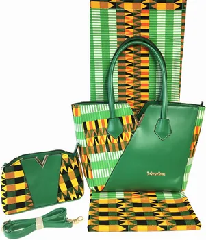 

african wax print fabric african fabric ankara fabric shoulder bag 6yard cotton fabric with 2pcs handbag women party bags TN-A27