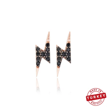 

SPENTA Jewelry Lightning Symbol Earring Turkish Handmade 925 Sterling Silver Stud Earrings