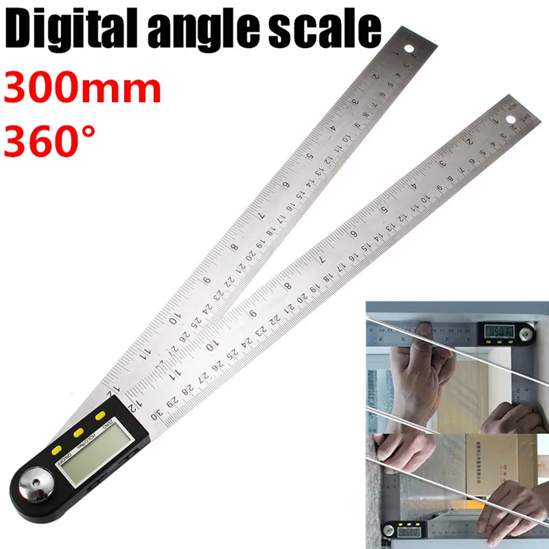  300mm 360° 2 in1 LCD Digital Angle Finder Meter Protractor Goniometer Ruler Angle Ruler Measurer In