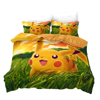 

Cute Pikachu Printed Bedding Sets Cartoon Pokemon 3d Duvet Cover Set Pillowcase Boys Girls Children Bedroom Decor Home Textile