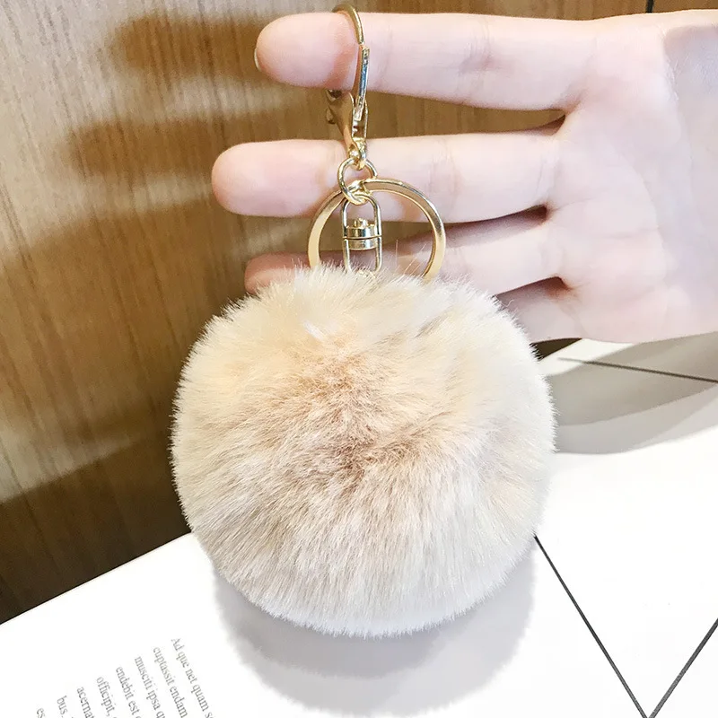 

17 Color Big Faux Leather 8cm Fur Pompom Keychain Hair Bulb Bag Pom Pom Ball Key Chain Pendant For Women Lovely Fluffy
