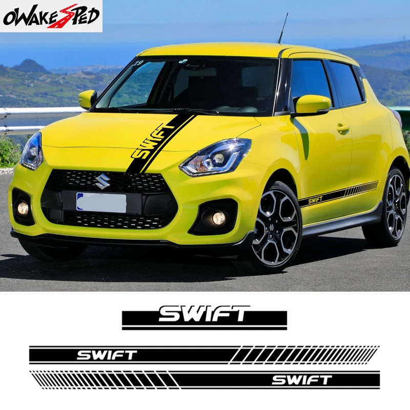 1セット両側車体の装飾ステッカー車のドアサイドスカートスポーツストライプデカールスズキスイフト用3 5ドアの自動フードビニールデカール Car Stickers Aliexpress