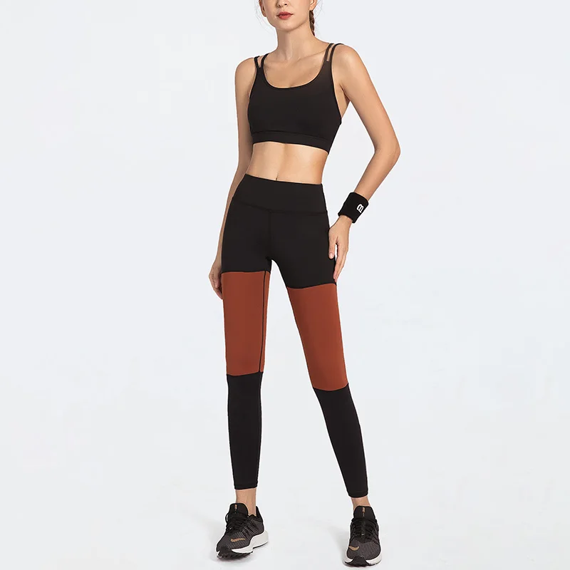 Women Yoga Set Tracksuit Contrast Stitching Workout Clothes Sexy Beauty Back Running Fitness Leggings Sports Suit Gym Sportswear