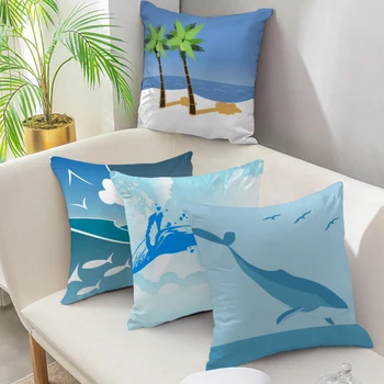 

Pillowcase Ocean Cartoon Animal Single Side Peach Skin Pillowcase Sofa Cushion Cover Throw Pillows Sofa Home Decoration
