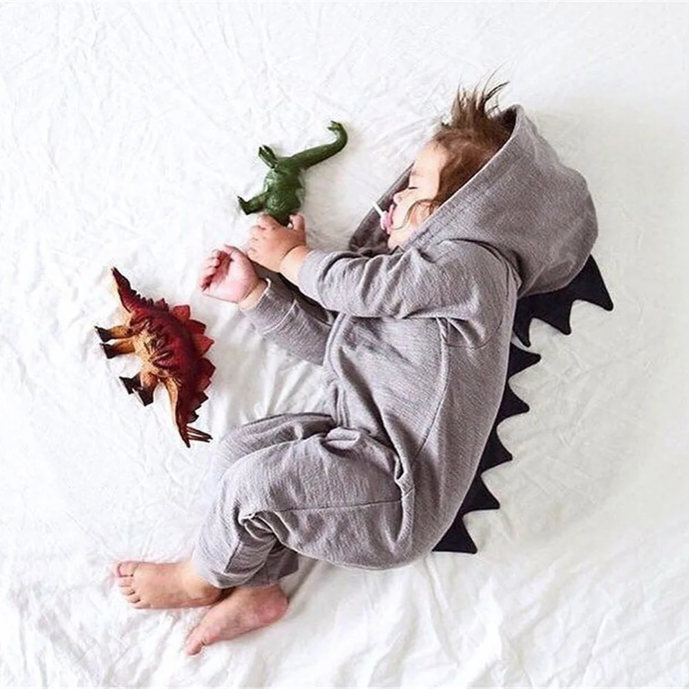 

Rompers Newborn Baby dinosaur Infant Boy Girl Solid Dinosaur Hooded long Autumn Winter Outfits fashion Clothes unisex