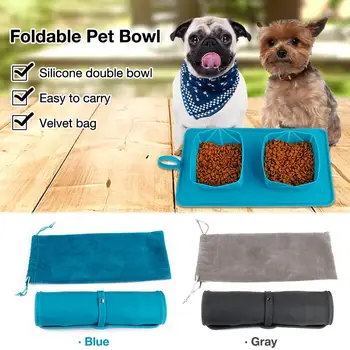 

Pet Dog Cat Drink Water Food Mat Foldable Easy To Store Silicone Mat Dog Feeding Double Bowl Carpet Pet Food Silicone Pad Bowel4