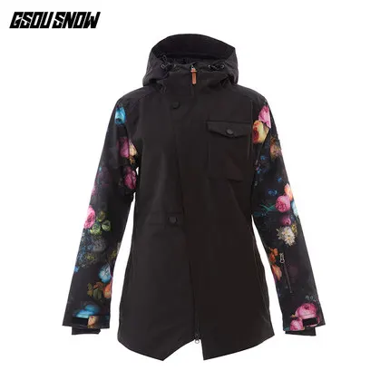 GSOU SNOW Women Ski Jacket Flower Style Windproof Waterproof Outdoor Sport Wear Super Warm Winter Clothing Female Coat New