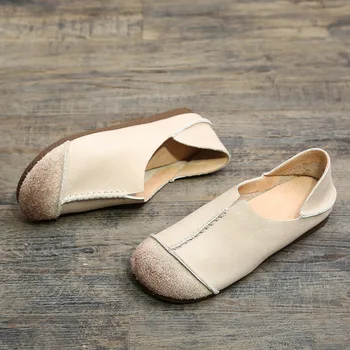 

Plus Size Genuine Leather Flat Shoes Woman Moccasins Ballet Shoes Handmade Leather Loafers Slip-On Casual Shoes Woman Flats
