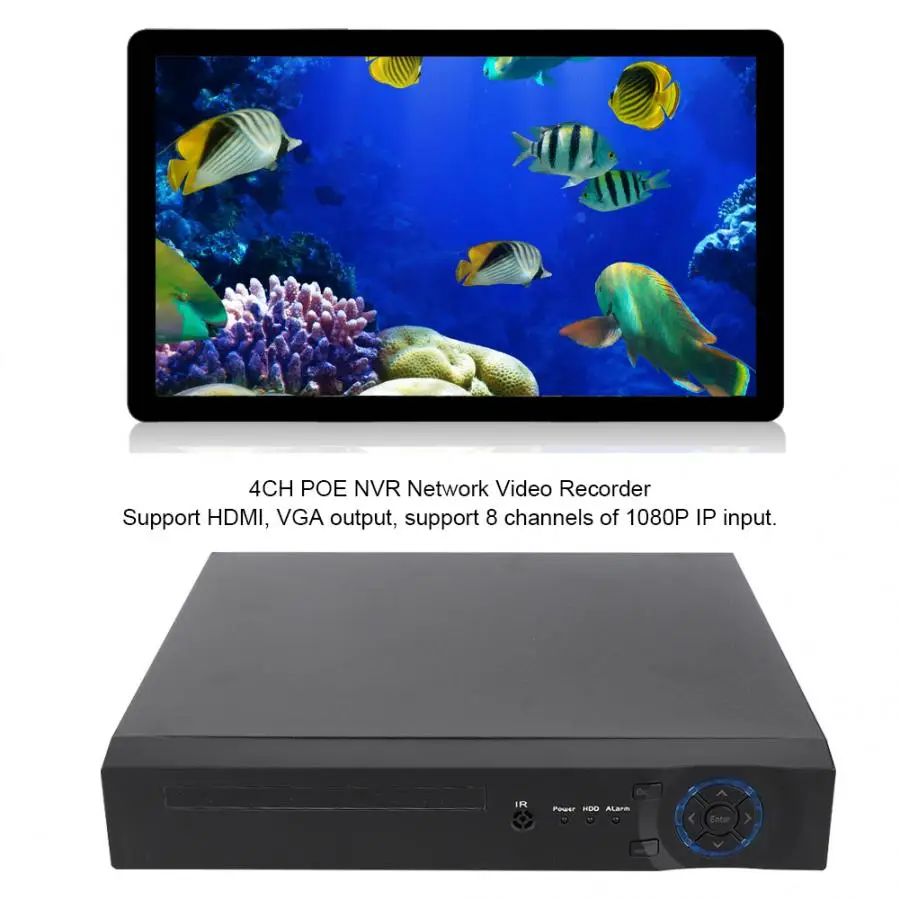 4CH 1080P HD POE NVR H.265 Net-жесткий диск видео рекордер для ONVIF 100-240 В