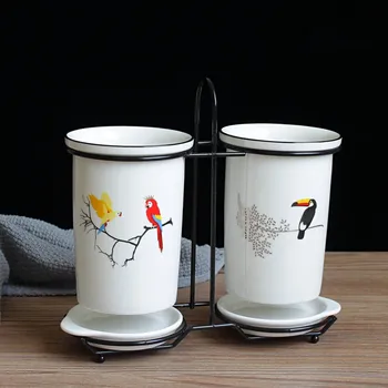 

Korean Style Ceramic Spoon Cutlery Chopsticks Tube Kitchen accessories Chopsticks Box Double-Cylinder Knife and Fork Tube