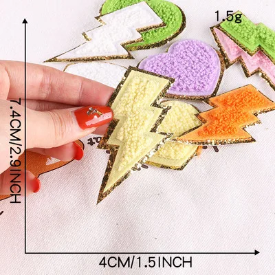 1Pc Sequin Chenille Embroidery Patches Rainbow/Lightning/Heart Patches Appliques Iron On Patches For Children Woman Clothes 