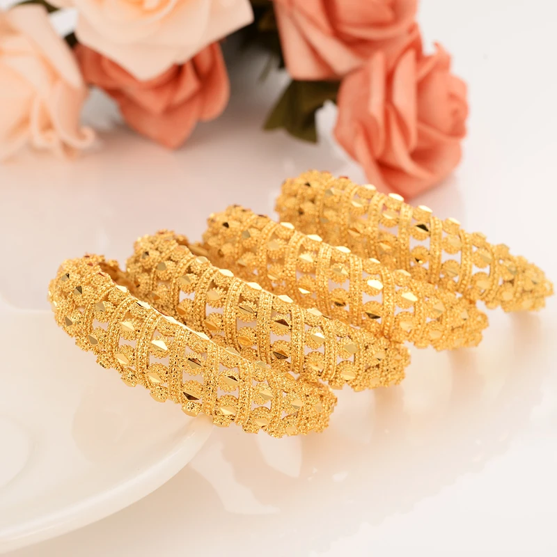 Gold plated cuff Bangle for Women Dubai Bride Wedding Ethiopian Bracelet Africa Bangle Jewelry Gold Charm Bracelet party gifts