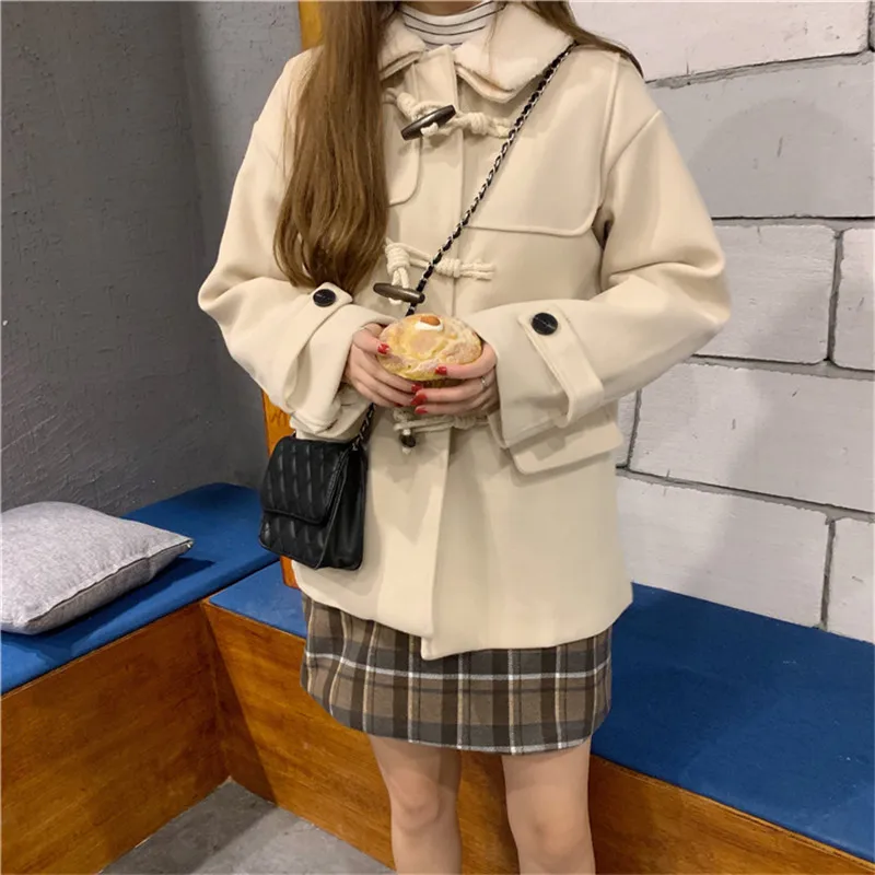 apricot Женское пальто из искусственной шерсти с длинным рукавом и отложным воротником, повседневная куртка на осень и зиму, элегантное шерстяное пальто - Цвет: apricot