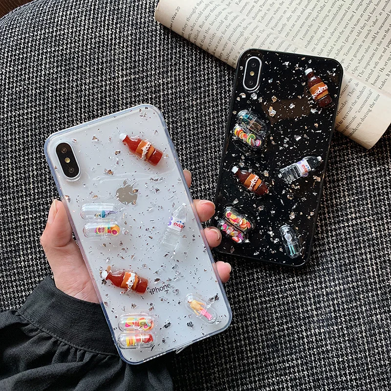 Tfshining INS Hot 3D Cola Glitter Phone Case For iPhone 11 X XS Pro Max XR 7 8 Plus 6s Transparent TPU Bling Handmade Cover | Мобильные
