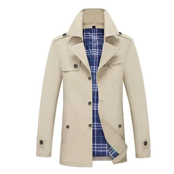 

2020 new fashion men's slim single-sided men's slim mid-length windbreaker windbreaker lapel button coat autumn and winter coat
