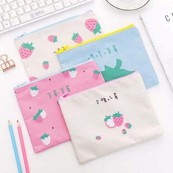 

1Pcs/lot Cute Strawberry Oxford Canvas pencil case student stationery zipper pencil bag Kawaii Stationery
