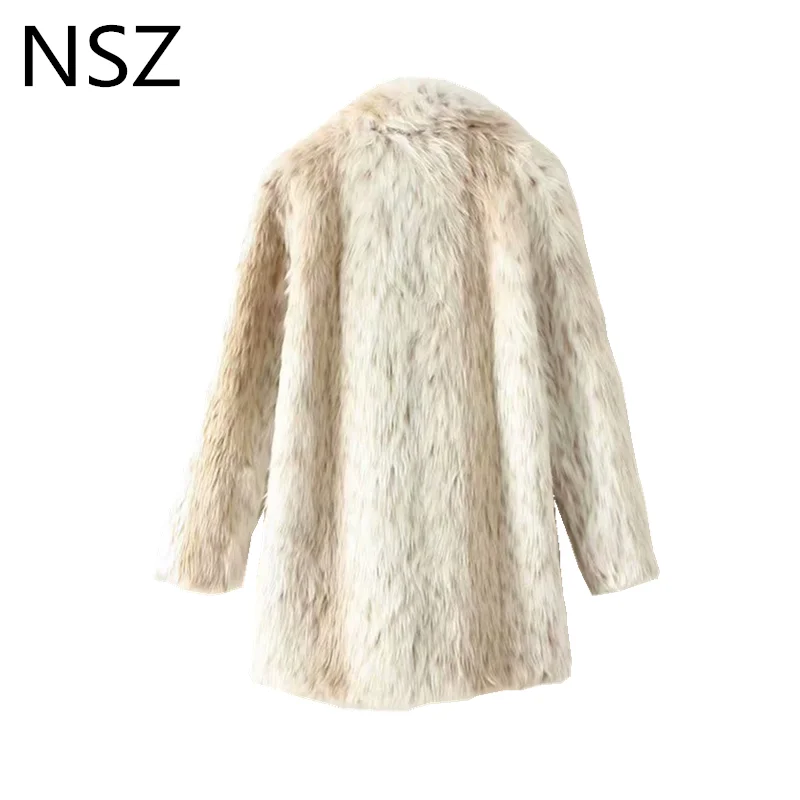 NSZ women animal printed elegant faux fur coat teddy bear chic jacket shaggy winter warm outerwear fashion overcoat