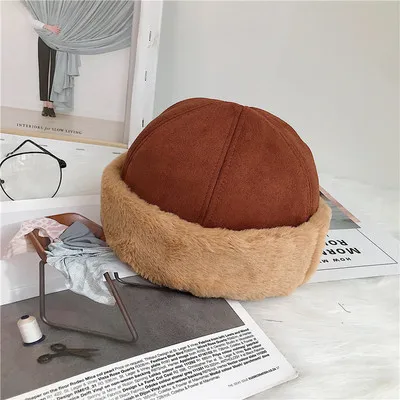 Caramel Color Рыбацкая шляпа, берет для мужчин и женщин, корейский стиль, уличная, повседневная, одноцветная, замша, свернутый плюш, толстая дыня, теплая, удобная - Цвет: Caramel Color
