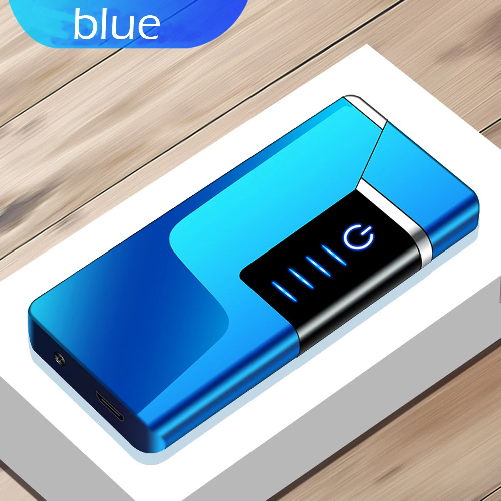 Blue USB Touch двойная дуга Индукционная Зажигалка перезаряжаемая зарядка ветрозащитная креативная Электронная зажигалка для подарка - Цвет: Blue