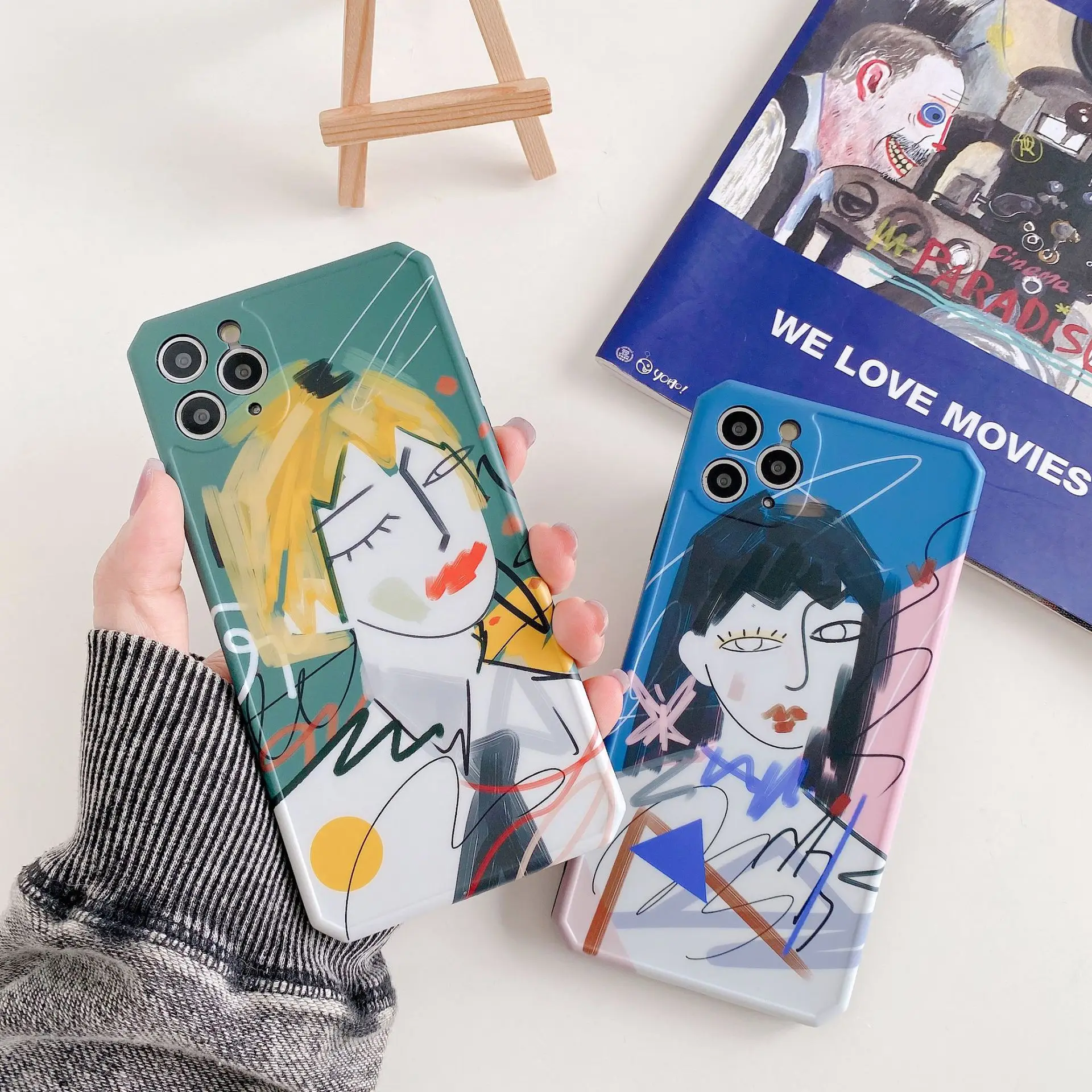 

Abstract line doodle art sweet Couple Phone case For iPhone 11 Pro Max case Cute cover For iPhone XS XR X 7 8 Plus 7Plus SE Case