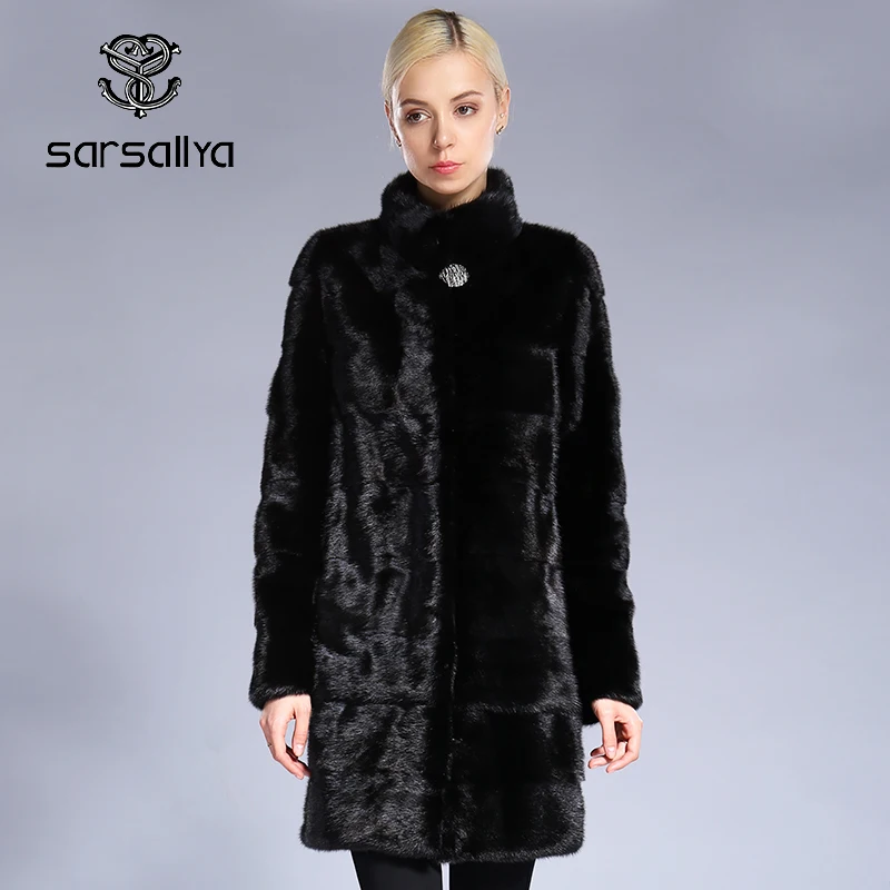 Coat Genuine-Fur-Jackets Real-Mink-Fur Natural Women 6XL Winter Ladies 5XL 7XL Long Oversize
