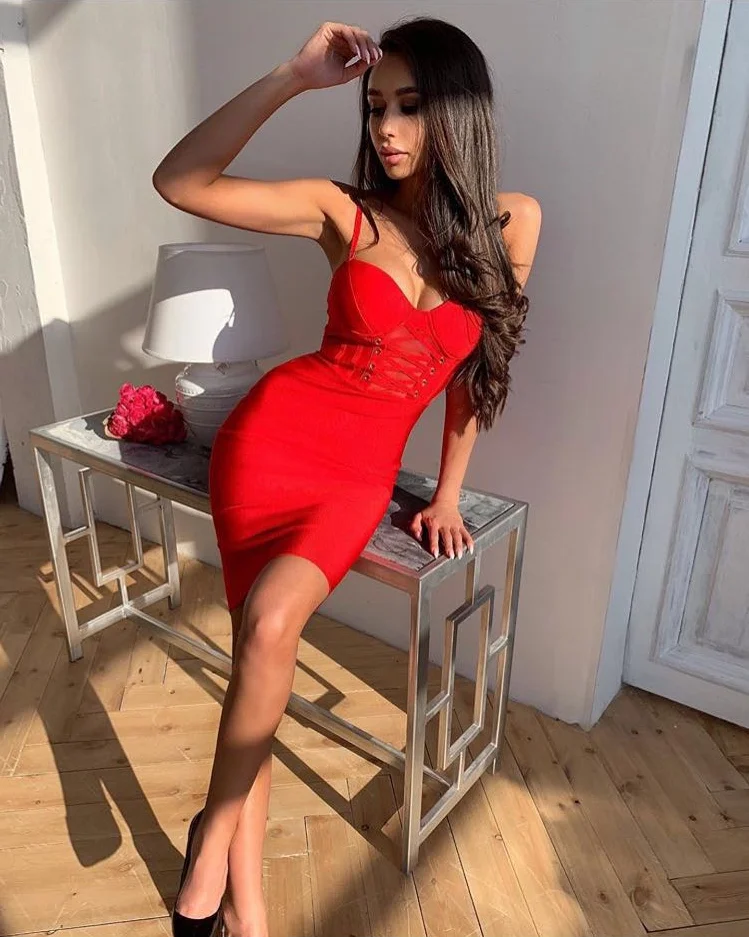 

Simly Tara 2019 Summer Fashion Sexy Black Red Blue Purple Bandage Dress 2019 Knitted Elastic Party Dress Vestidos