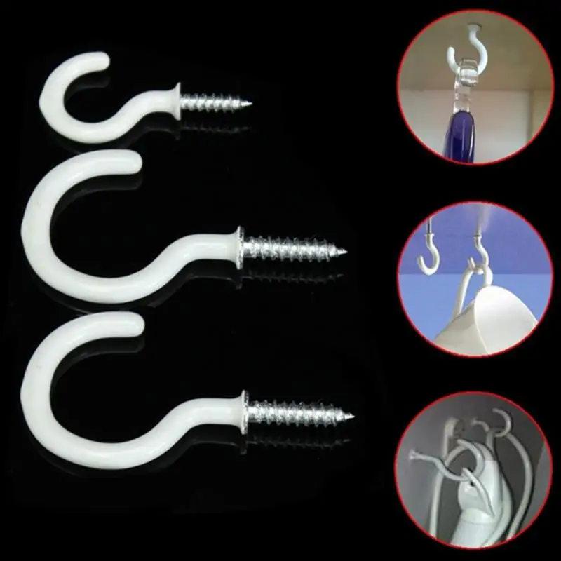 

20pcs Coated Stainless Steel Screw in Cup Hooks Ring Plant Jewelry Hanger Holder Dining Bar Tool