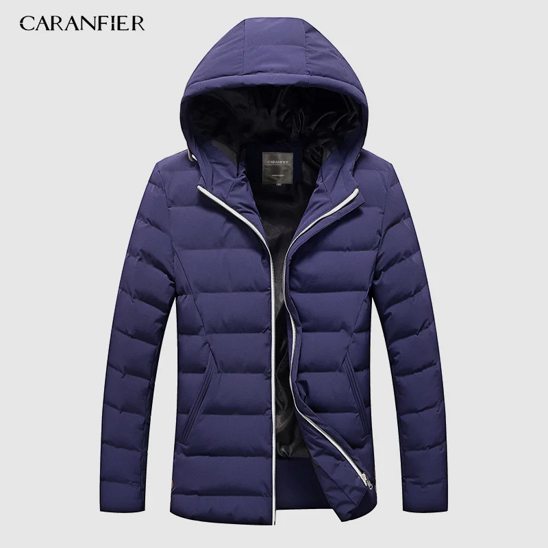 CARANFIER/Новинка года, Зимняя Мужская парка, куртка с капюшоном, умная Повседневная хлопковая куртка, дышащая теплая мужская куртка на молнии, мужская пуховая парка