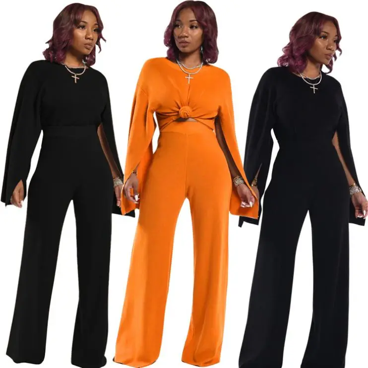 

Hot onsale solid color O neck long sleeve jag Pant Sets Two Piece Set Women Clothing