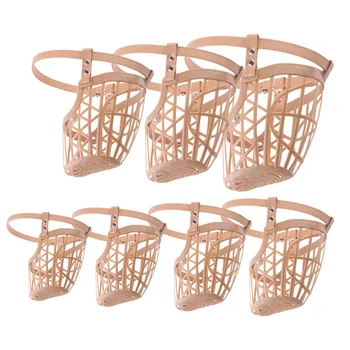 

1 Set of 7Pcs Plastic Basket Dog Muzzle with Adjustable PU Leather Strap Fashion Dog Mouth Cover Anti-bite Safety Mask for Pet D