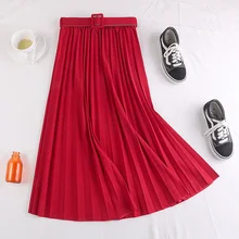 Осенне-зимняя Гибкая эластичная плиссированная шифоновая юбка средней длины с высокой талией трапециевидной формы для женщин с бантом, женские юбки в винтажном стиле saia saias