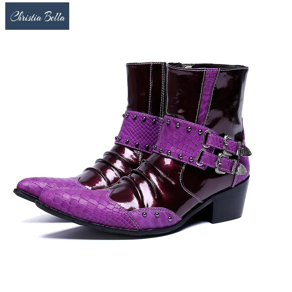 

Christia Bella Large Size Man Dress Short Boots Formal Dress Zip Boots Real Leather Pointed Toe Fashion Cowboy Business Boots