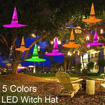 

Color Beautiful Fashion Glowing Hat Halloween Decoration Witch Hat Light Garden Suspension New Year Accessories Festival